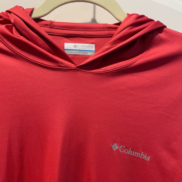 Columbia Bright Salmon Orange Long-sleeve Size Small Running Shirt With Hood - Picture 3 of 6